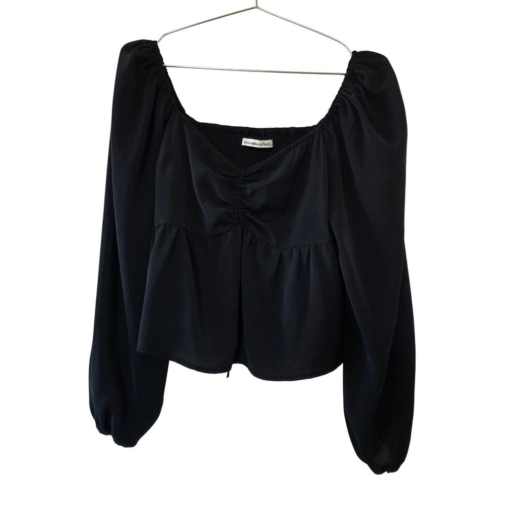 Abercrombie & Fitch Black Peasant Crop Top Women Size S Puff Sleeve Cottagecore